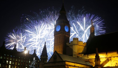 Fireworks explode over the River Thames 